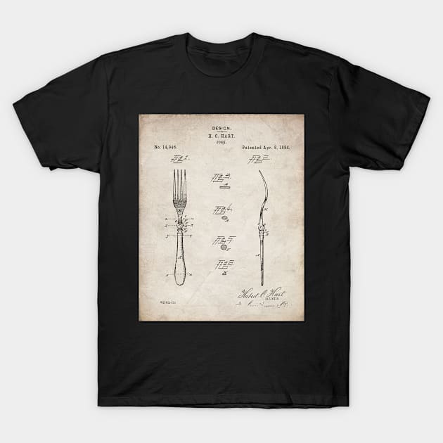 Kitchen Fork Patent - Chef Cook Country Farmhouse Art - Antique T-Shirt by patentpress